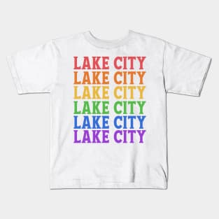 LAKE CITY RAINBOW TEXT Kids T-Shirt